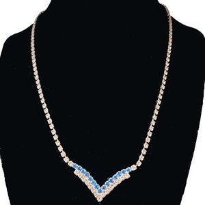 Vintage Sapphire Chevron Rhinestone Necklace c. 1960's